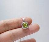 Genuine Green Peridot Necklace - Sterling Silver - Natural Peridot - Square Green Gemstone - Birthstone - Tiny Peridot Pendant #1014