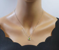Genuine Green Peridot Necklace - Sterling Silver - Natural Peridot - Square Green Gemstone - Birthstone - Tiny Peridot Pendant #1014