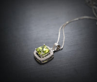 Genuine Green Peridot Necklace - Sterling Silver - Natural Peridot - Square Green Gemstone - Birthstone - Tiny Peridot Pendant #1014