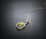 Genuine Green Peridot Necklace - Sterling Silver - Natural Peridot - Square Green Gemstone - Birthstone - Tiny Peridot Pendant #1014