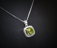 Genuine Green Peridot Necklace - Sterling Silver - Natural Peridot - Square Green Gemstone - Birthstone - Tiny Peridot Pendant #1014