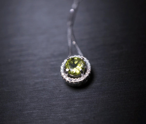 Genuine Peridot Necklace, Natural green peridot Choker, Tiny Sterling Silver Solitaire Green Gemstone Pendant Heart Chakra Healing #1017