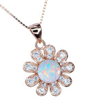 MINI Rose Gold Fire Opal Necklace Sterling Silver Sunflower style Round Tiny White Opal Pendant Solid 18kgp 069