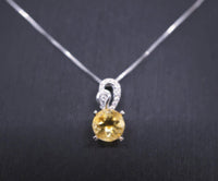 Genuine Citrine Necklace Sterling Silver Single Simple Round Natural Citrine Pendant 1106
