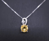 Genuine Citrine Necklace Sterling Silver Single Simple Round Natural Citrine Pendant 1106