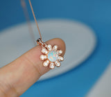 MINI Rose Gold Fire Opal Necklace Sterling Silver Sunflower style Round Tiny White Opal Pendant Solid 18kgp 069