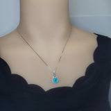 Round Paraiba Necklace - 2 CT Created Blue Tourmaline Paraiba Teardrop Sterling Silver Pendant 092