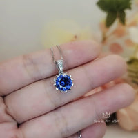 Gemstone Star Blue Sapphire Necklace, White Gold Sterling Silver 2.2 CT Blue Gemstone Sapphire Pendant Jewelry 099