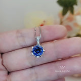 Gemstone Star Blue Sapphire Necklace, White Gold Sterling Silver 2.2 CT Blue Gemstone Sapphire Pendant Jewelry 099