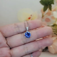 Gemstone Star Blue Sapphire Necklace, White Gold Sterling Silver 2.2 CT Blue Gemstone Sapphire Pendant Jewelry 099