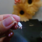 Rose Gold Fire Opal Necklace, Sterling silver White Opal Flower Necklace, Delicate Minimalist Box Chain 075