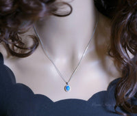 Blue Opal Necklace, sterling silver rainbow White Opal CZ Necklace, Solitaire Opal Box Chain Minimalist High Quality