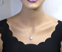 Natural White Pearl Necklace Sterling Silver, Large Freshwater bridal Peal jewelry Mermaid Fish Tail Jewelry 1097