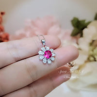 Ruby Necklace Gemstone Sunflower Pendant Sterling Silver 0.85 ct Red Ruby Pendant White Gold Plated Tiny Red Gemstone Jewelry 049
