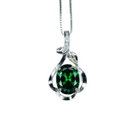 Green Emerald Necklace Sterling Silver Flower Of life Pendant, white gold 18kgp Oval Cut box chain emerald jewelry 077