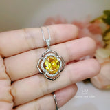 Yellow Gold Moissanite Diamond Necklace, 18KGP @ Sterling Silver - Flower of Life Jewelry - November Birthstone