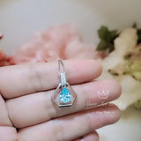 Geometric Aquamarine Necklace - Sterling Silver Triangle Diamond Teardrop 1.2 CT Blue Aquamarine Pendant - Tiny Dynamic Hexagon 18kgp