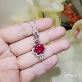 Large Ruby Necklace - Sterling Silver Round Ruby Flower Necklace - July Birthstone Bridal Ruby Jewelry 1034