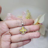 Yellow CZ Necklace - Four Leaf Clover Gold Topaz Pendant - 18KGP @ Sterling Silver - Yellow Citrine Flower Jewelry #1006