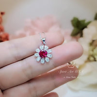 Ruby Necklace Gemstone Sunflower Pendant Sterling Silver 0.85 ct Red Ruby Pendant White Gold Plated Tiny Red Gemstone Jewelry 049