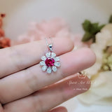 Ruby Necklace Gemstone Sunflower Pendant Sterling Silver 0.85 ct Red Ruby Pendant White Gold Plated Tiny Red Gemstone Jewelry 049