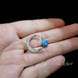 Crescent Blue Opal Moon Necklace Full 925 Sterling Silver Two Pendant wear Opal Pendant #225
