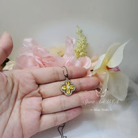 Yellow CZ Necklace - Four Leaf Clover Gold Topaz Pendant - 18KGP @ Sterling Silver - Yellow Citrine Flower Jewelry #1006