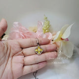 Yellow CZ Necklace - Four Leaf Clover Gold Topaz Pendant - 18KGP @ Sterling Silver - Yellow Citrine Flower Jewelry #1006