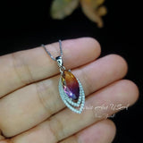 Ametrine Necklace Marquise Cut - White Gold Coated Full Sterling Silver - Large 3 CT Ametrine Pendant Diamond Leaf Navette Style