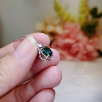 Green Emerald Necklace Sterling Silver Flower Of life Pendant, white gold 18kgp Oval Cut box chain emerald jewelry 077