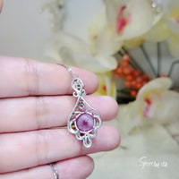 Large Ruby Necklace - Sterling Silver Round Ruby Flower Necklace - July Birthstone Bridal Ruby Jewelry 1034