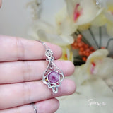 Large Ruby Necklace - Sterling Silver Round Ruby Flower Necklace - July Birthstone Bridal Ruby Jewelry 1034