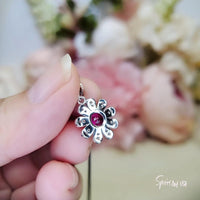 Ruby Necklace Gemstone Sunflower Pendant Sterling Silver 0.85 ct Red Ruby Pendant White Gold Plated Tiny Red Gemstone Jewelry 049