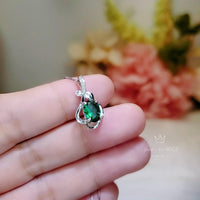 Green Emerald Necklace Sterling Silver Flower Of life Pendant, white gold 18kgp Oval Cut box chain emerald jewelry 077