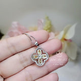 Yellow CZ Necklace - Four Leaf Clover Gold Topaz Pendant - 18KGP @ Sterling Silver - Yellow Citrine Flower Jewelry #1006