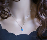 Tiny White Opal Necklace, sterling silver Petal Flower Blue Opal Pendant Oval Stone Jewelry 1018