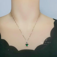 Green Emerald Necklace Sterling Silver Flower Of life Pendant, white gold 18kgp Oval Cut box chain emerald jewelry 077