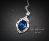 Large Sapphire Sterling Silver Necklace 14 ct Oval Royal Lab Created Blue Sapphire Gemstone Crown Pendant 18k White Gold Plated #919