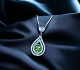 Genuine Peridot Necklace - Double Halo Sterling Silver Tiny Teardrop Natural Peridot Jewelry August Birthstone #369