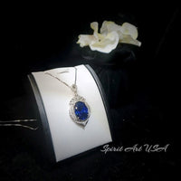 Large Sapphire Sterling Silver Necklace 14 ct Oval Royal Lab Created Blue Sapphire Gemstone Crown Pendant 18k White Gold Plated #919