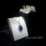 Large Sapphire Sterling Silver Necklace 14 ct Oval Royal Lab Created Blue Sapphire Gemstone Crown Pendant 18k White Gold Plated #919