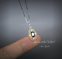 Tiny Thorn Apple Blue Sapphire Necklace - Sterling Silver Minimalist Oval Blue Sapphire Pendant - Blessing Buddha Hand Jewelry 1103