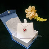 Red Ruby Heart Necklace Double Diamond Halo White Gold Plated Sterling Silver July Birthstone 2 CT Pendant