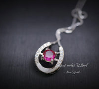 Ruby Horseshoe Necklace Sterling Silver Tiny Dainty Gemstone Stone Ruby Choker Platinum Overlay 925 Silver Box Chain #006