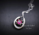 Ruby Horseshoe Necklace Sterling Silver Tiny Dainty Gemstone Stone Ruby Choker Platinum Overlay 925 Silver Box Chain #006