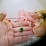 Diamond Flower Green Diopside Necklace - 5 CT Green Gemstone Pendant - White Gold-Coated Sterling Silver Rectangle Scissor Cut Jewelry 1096
