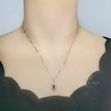 Blue Topaz Necklace - Gold-Plated Sterling Silver Blessing Hand Pendant - Minimalist Jewelry adjustable chain 113
