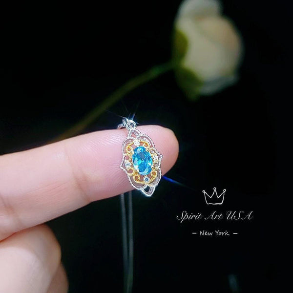 Blue Topaz Necklace - Gold-Plated Sterling Silver Blessing Hand Pendant - Minimalist Jewelry adjustable chain 113