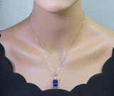 Large Rectangular Tanzanite Necklace - Rose Gold coated Sterling Silver Crown December Birthstone - 10 CT Emerald Cut Tanzanite Pendant