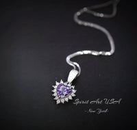 Amethyst Necklace -Tiny Purple Heart Pendant 925 Sterling Silver - Princess Style Minimalist Amethyst Jewelry, February Birthstone 012